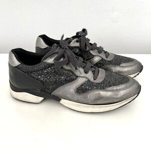 Tod’s Black & Silver Metallic Lace-Up Sneakers Women’s Size 39.5 / US 9.5 Shoes